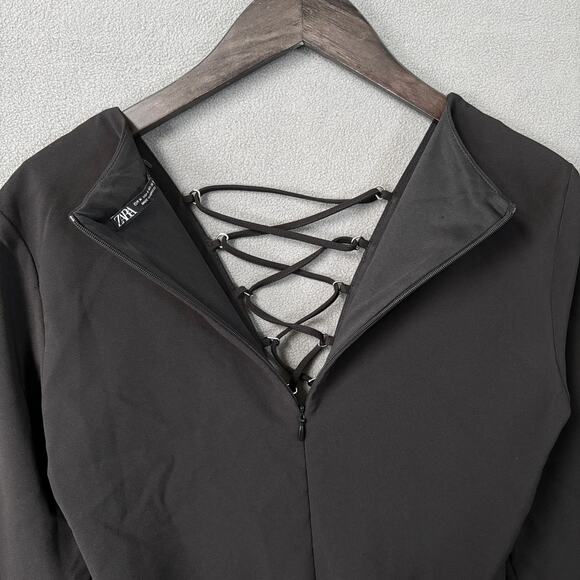 New ZARA Eyelet Lace-up Black Bodysuit Long Sleeve Medium Stretchy - Picture 6 of 14